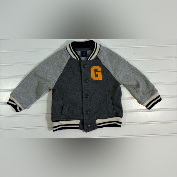 Baby Gap Varsity Jacket Size 12-18 Months Gray Smile Boy Cotton - Picture 1 of 12